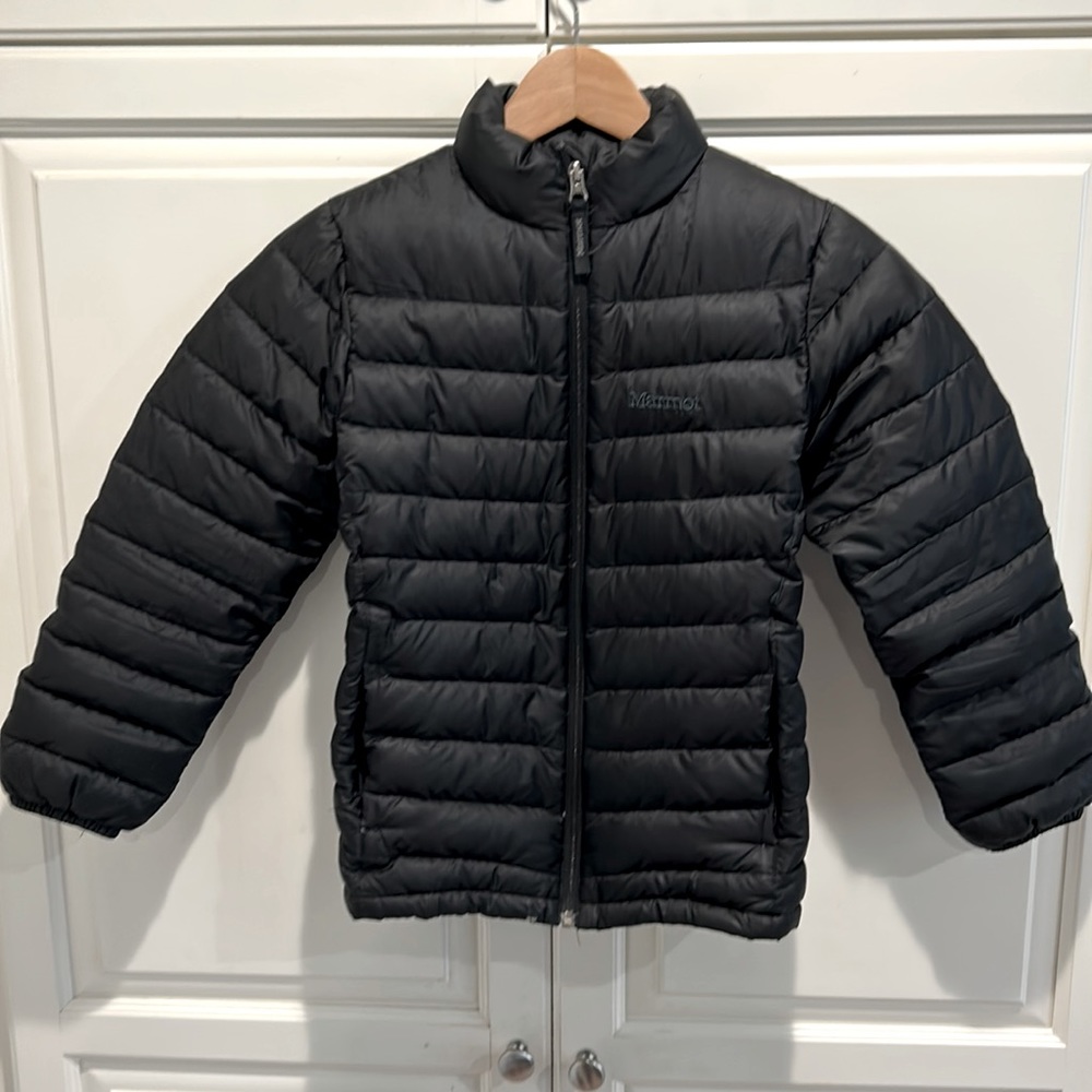 Boys black Marmot puffy coat.